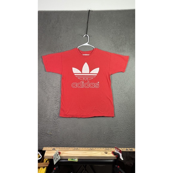Adidas Shirt Mens Large Red Trefoil Spell Out Logo Athletic Classic Tee - Picture 1 of 9